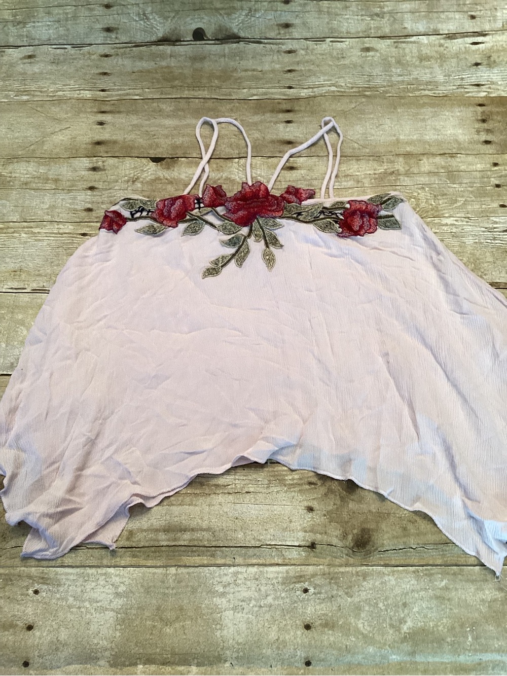 Windsor Light Pink Floral Embroidered Spaghetti Strap Crop Top